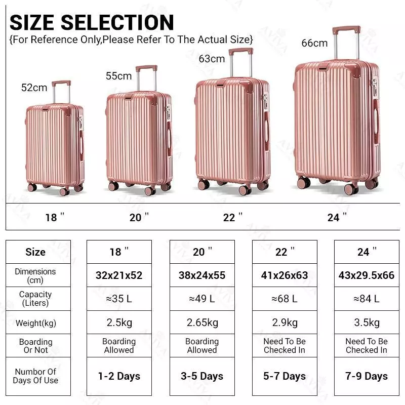 my-11134207-820l5-mifjjck2iwp3c5 AVIVA 18/20/22/24inch Luggage Travel Bag, 360° Silent universal wheels, hook up Free your hands,Combination Lock, Travel