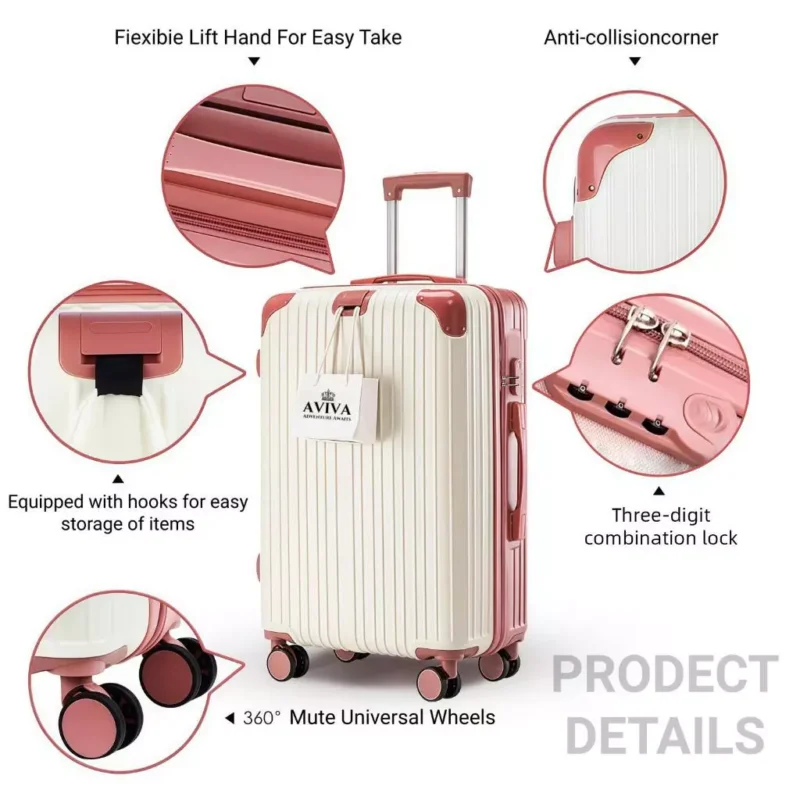 my-11134207-820l7-mifjjck5g9ac48 AVIVA 18/20/22/24inch Luggage Travel Bag, 360° Silent universal wheels, hook up Free your hands,Combination Lock, Travel